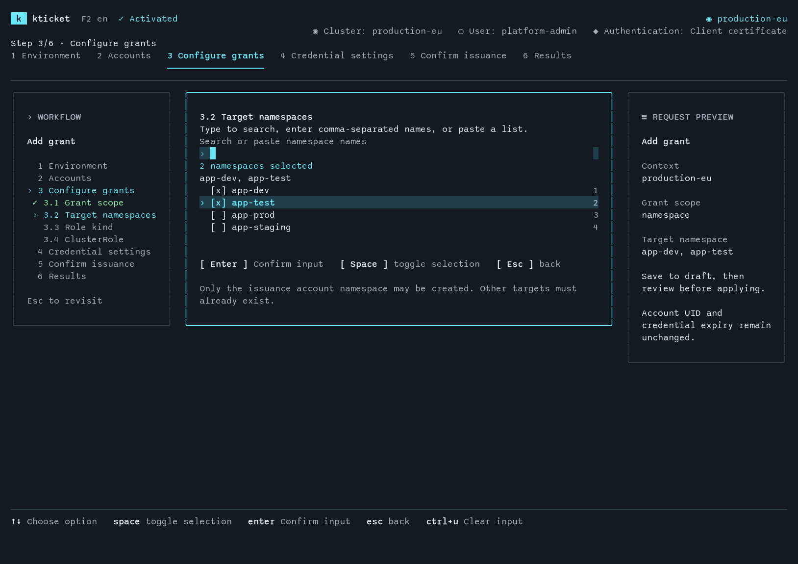 Apply one role to several namespaces